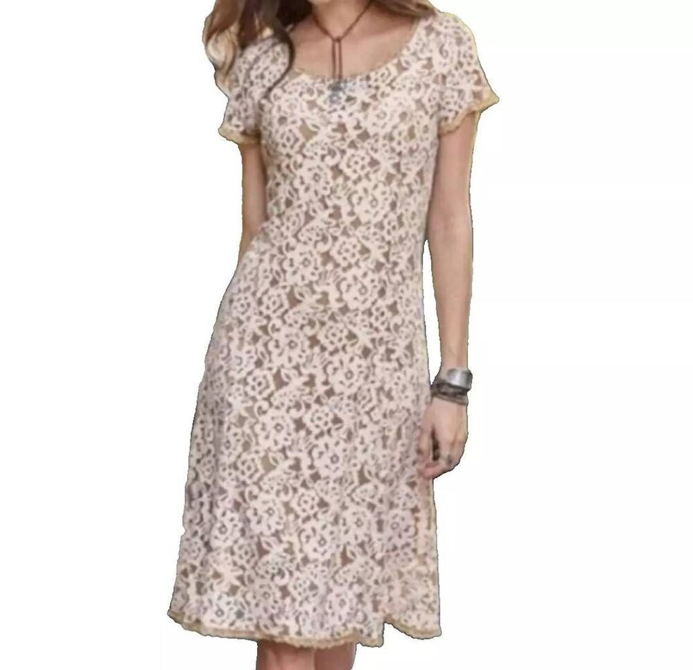 Sundance Beige White Floral Lace Shift Dress Small Spring Coquette Femme Boho